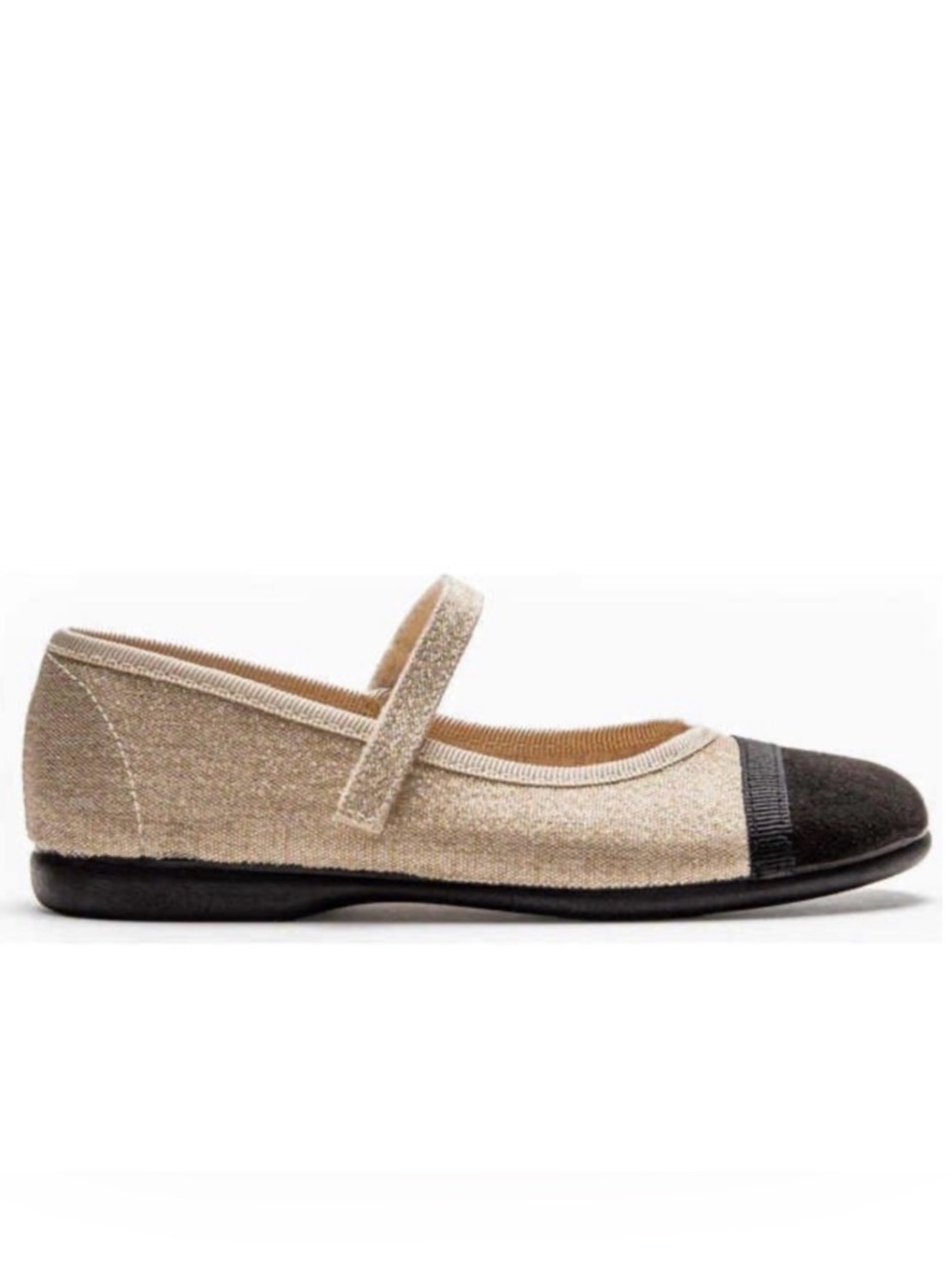 Childrenchic Emilia Gold Beige and Black Mary Jane Ballet Flat, size 3 (34EU)